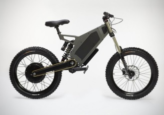 small motorized dark green bicycle