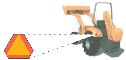 Bulldozer with orange-red "slow vehicle" triangle.